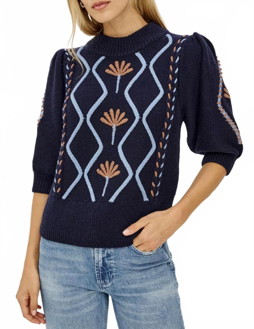 NEW RAILS addy sweater in floral cables